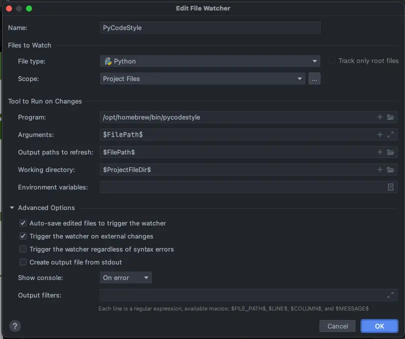 Añadir el linter al file watcher