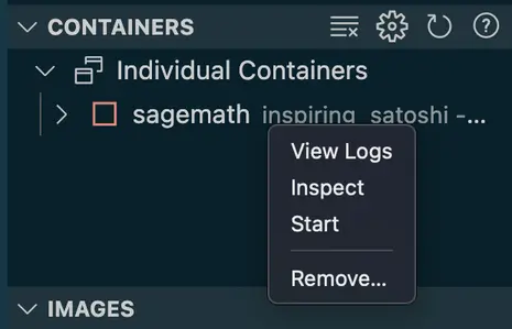docker start desde la extensión de vscode