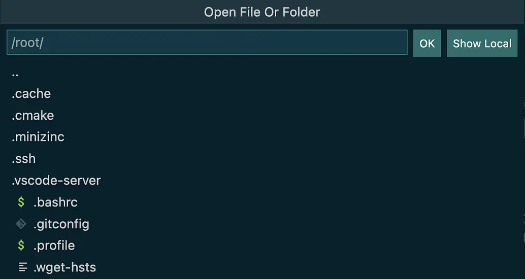 Se muestra menú desplegado al hacer clic en OpenFolder