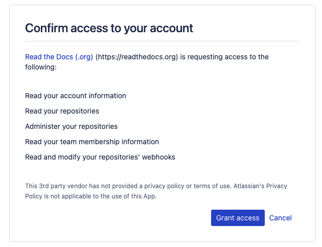 Interfaz de usuario para dar acceso a Read the Docs