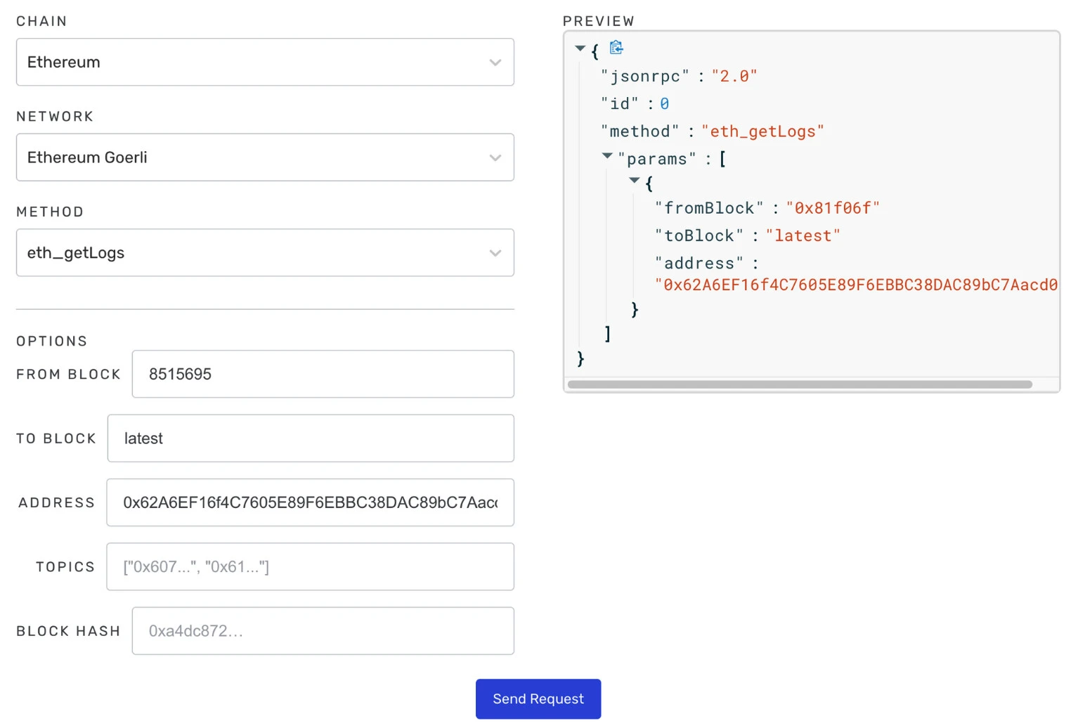 ejemplo de composer de una peticion eth_log